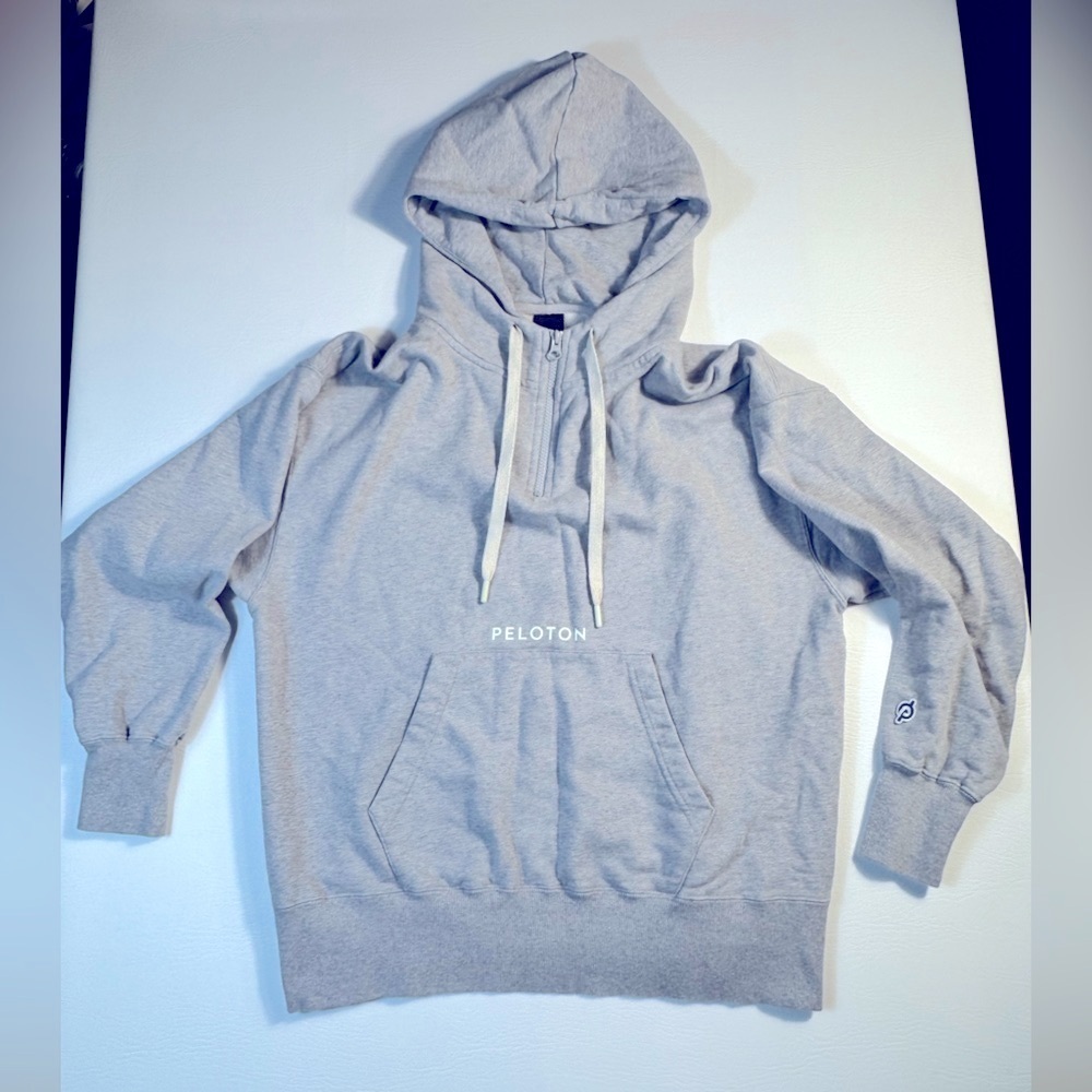 Peloton Light Gray 1/4 Zip Pullover Hoodie sz Small